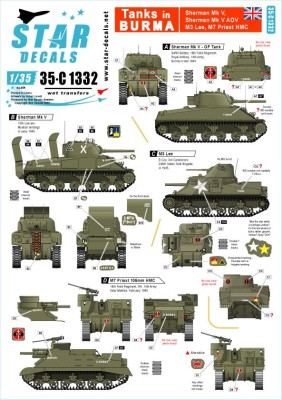 Star Decals 35-C1332 Tanks in Burma British Sherman Mk.V, Sherman Mk.V AOP, M3 Lee, M7 Priest HMC 1/35