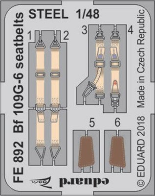 Eduard FE892 Bf 109G-6 seatbelts STEEL 1/48