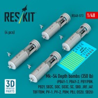 Reskit 48573 Mk-54 Depth bombs (350 lb) (4 pcs.) 1/48