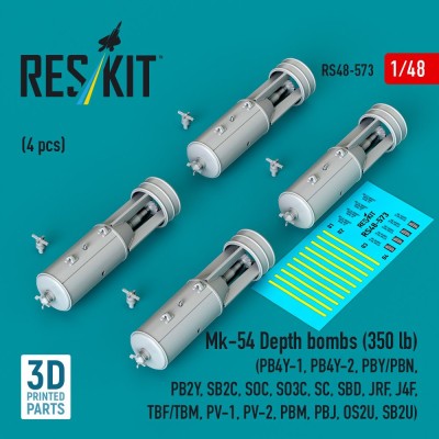 Reskit 48573 Mk-54 Depth bombs (350 lb) (4 pcs.) 1/48