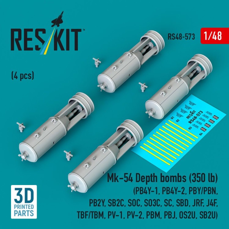 Reskit 48573 Mk-54 Depth bombs (350 lb) (4 pcs.) 1/48