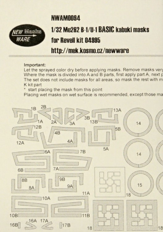New Ware NWA-M0094 Mask Me262 B-1/U-1 BASIC (REV 04995) 1/32