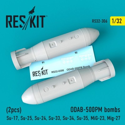 Reskit RS48-0306 ODAB-500PM bombs (2pcs) (Su-17, Su-25, Su-24, Su-33, Su-34, Su-35, MiG-23, Mig-27) Smer, KP, Trumoeter, Hobbe Boss, Kitty Hawk 1/48