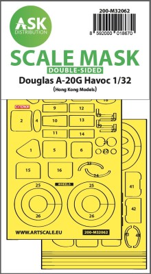 Art Scale 200-M32062 Douglas A-20G Havoc wheels and canopy frame paint mask (inside and outside) 1/32