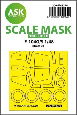 Art Scale 200-M48278 Lockheed F-104G/S Starfighter one-sided self adhesive fit masks for clear parts 1/48