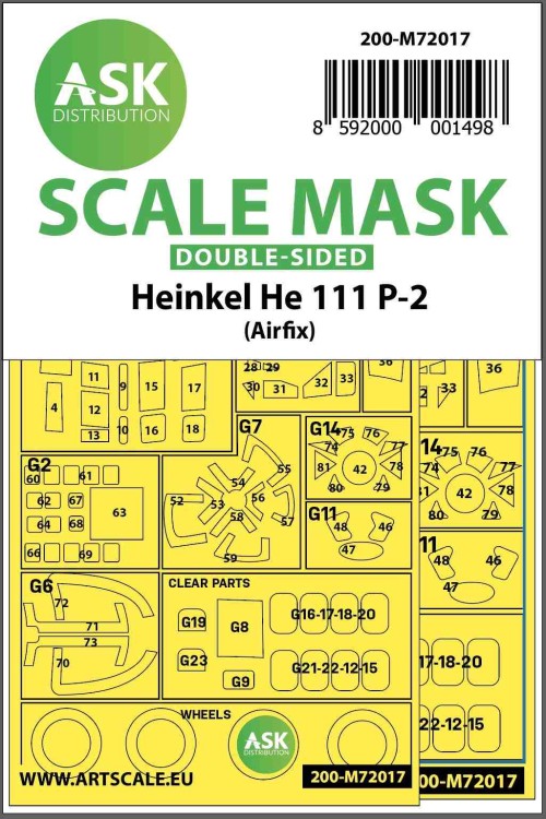 Art Scale 200-M72017 Heinkel He-111P-2 Kabuki wheels and canopy frame paint masks (inside & outside) 1/72