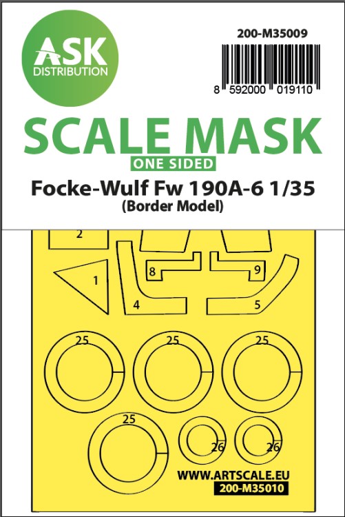 Art Scale 200-M35009 Focke-Wulf Fw-190A-6 wheels and canopy frame paint masks (outside only) 1/35