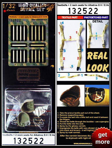 HGW 132522 Albatros D.V/D.Va - Seatbelts + 2 Resin Seats LASER 1/32