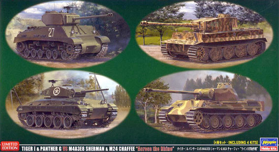Hasegawa 30035 Tiger I & Panther G VS M4A4E8 Shaman & M24 Chaffee "Rhine Breakthrough Strategy" 1/72