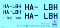 HAD 72192 Decal Tu-134/Tu-134A Government Planes 1/72