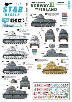 Star Decals 35-C1215 German tanks in Norway &amp; Finland # III Beute-Somua tanks. Pz.Kpfw. 35(S) 735 (f) 1/35