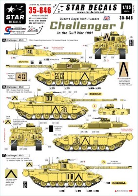 Star Decals STAR35846 Challenger I in the Gulf War QRIH - Queens Royal Irish Hussars Challenger I's in the Gulf War 1991.Challenger I Mk.3 1/35
