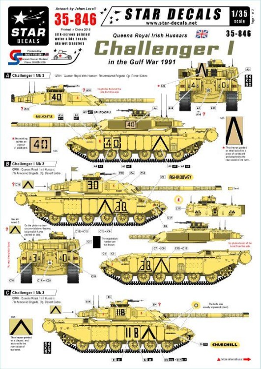 Star Decals STAR35846 Challenger I in the Gulf War QRIH - Queens Royal Irish Hussars Challenger I's in the Gulf War 1991.Challenger I Mk.3 1/35