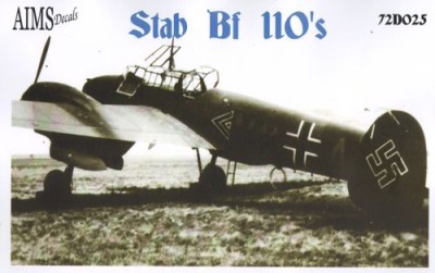 Aims AIMS72D025 Stab Messerschmitt Bf-110's' (22 Options plus full national insignia for 3 aircraft) Option 1/72