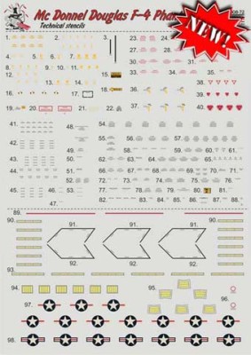 Print Scale 0008-72 F-4 Phantom Technical stencils Dry decal 1/72