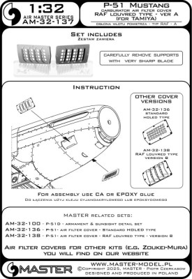 Master (Pl) 32137 P-51 Mustang carbur.air filter cover RAF 1 1/32