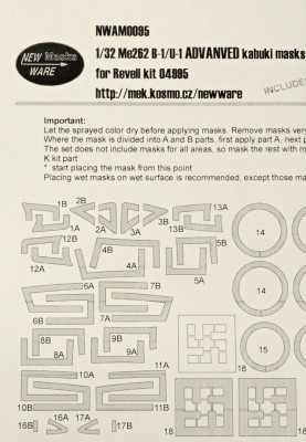New Ware NWA-M0095 Mask Me262 B-1/U-1 ADVANCED (REV 04995) 1/32