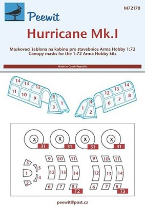 Peewit PW-M72170 1/72 Canopy mask Hurricane Mk.I (ARMA HOBBY)