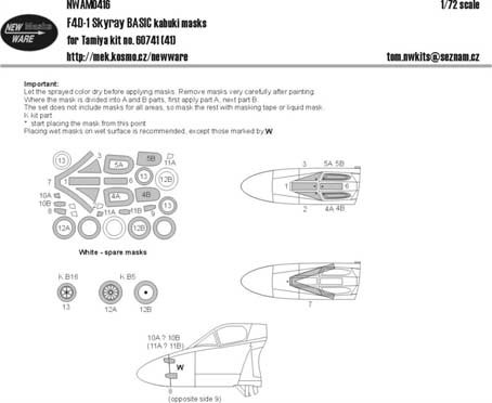 New Ware NWA-M0416 1/72 Mask F4D-1 Skyray BASIC (TAM 60741)