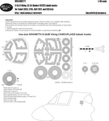 New Ware NWA-M0771 1/48 Mask S-3A/B Viking, ES-3A Shadow BASIC (AMT)