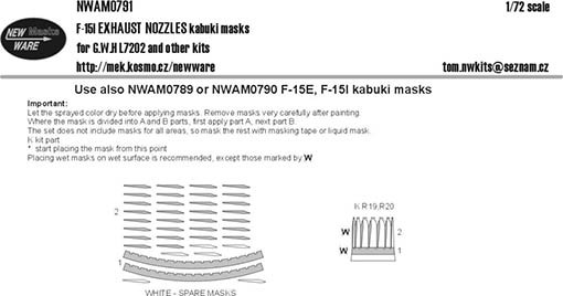 New Ware NWA-M0791 1/72 Mask F-15I EXHAUST NOZZLES (G.W.H.)