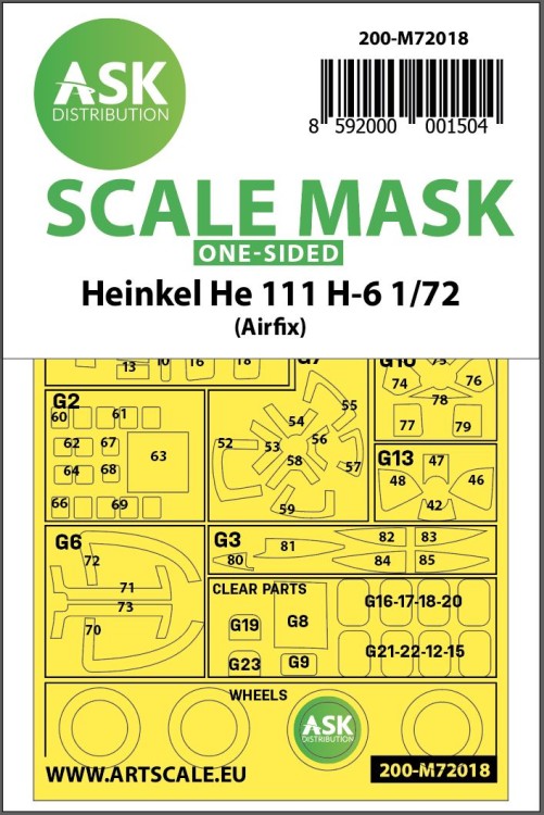 Art Scale 200-M72018 Heinkel He-111H-6 Kabuki wheels and canopy frame paint masks (outside only) 1/72