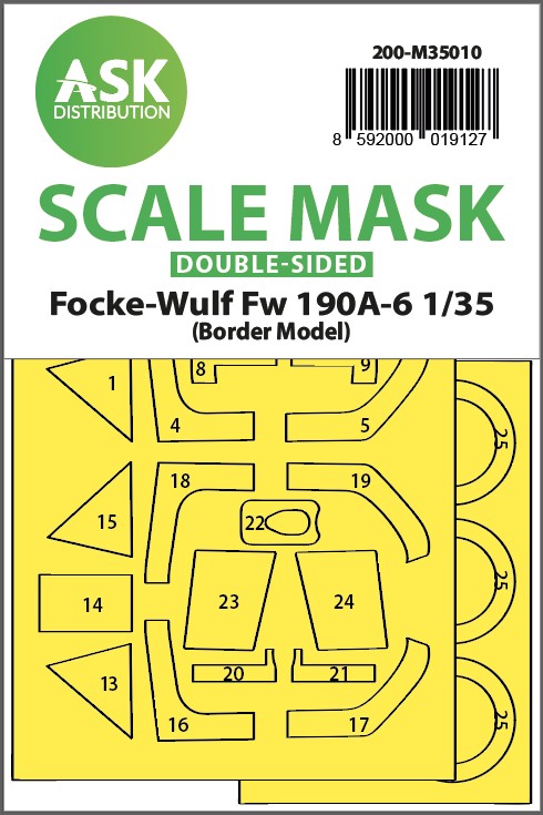 Art Scale 200-M35010 Focke-Wulf Fw-190A-6 wheels and canopy frame paint mask (inside and outside) 1/35