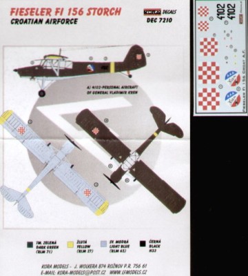 Kora Model DEC7210 Fi 156 Storch (Croatian Airforce) декали декали 1/72