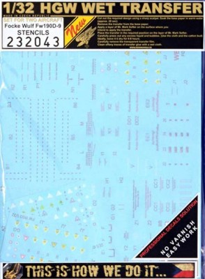 HGW 232043 Decals Focke Wulf Fw190D-9 Stencils 1/32