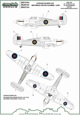 Model Maker Decals IM32704 Hawker Hurricane roundels and fin flashes-LATE 1/32