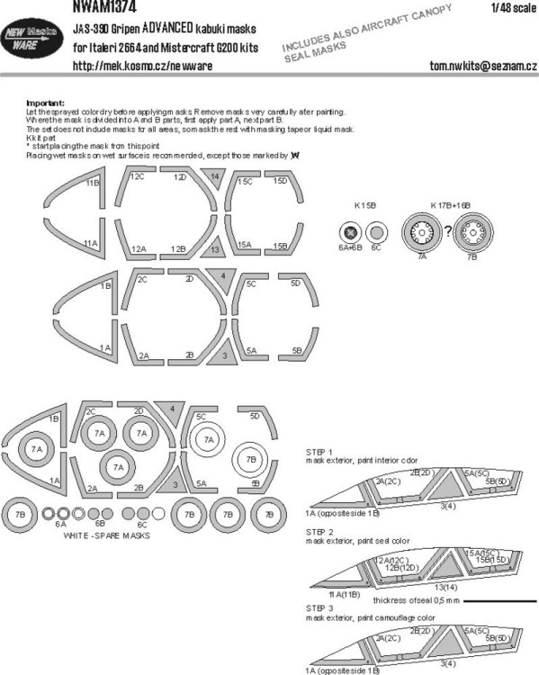 New Ware M1374 Mask JAS-39D Gripen ADVANCED (ITAL/MCRAFT) 1/48