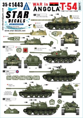 Star Decals 35-C1443 War in Angola # 2.T-54 and T-55 tanks.MPLA/FAPLA in 1970-80s.T-54B, T-55, T-55A and T-55AM 1/35