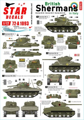 Star Decals 72-A1093 British Shermans in Italy.Sherman Mk.IIA (76mm), Sherman Mk.III, Sherman Mk.III DD 1/72