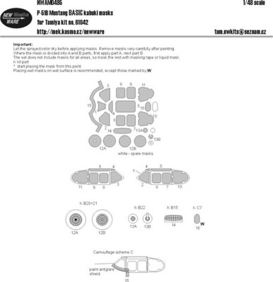 New Ware NWA-M0495 1/48 Mask P-51B Mustang BASIC (TAMIYA 61042)