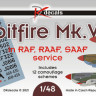 Dk Decals 48041 Spitfire Mk.VIII in RAF,RAAF,SAAF (12x camo) 1/48