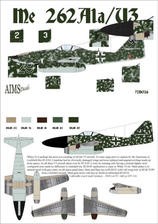 Aims AIMS72D026 Messerschmitt Me-262A-1a/U3 1/72