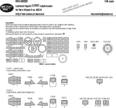 New Ware NWA-M0908 Mask Lockheed Vega 5C EXPERT (DORA W.) 1/48