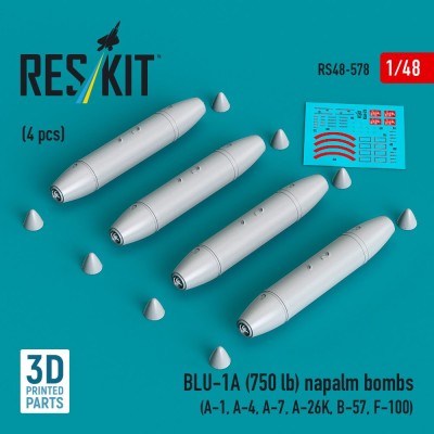Reskit 48578 BLU-1A (750 lb) napalm bombs (4 pcs.) 1/48
