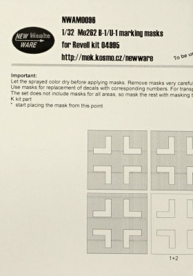 New Ware NWA-M0096 Mask Me262 B-1/U-1 markings (REV 04995) 1/32