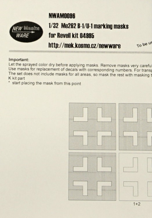 New Ware NWA-M0096 Mask Me262 B-1/U-1 markings (REV 04995) 1/32