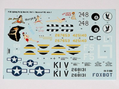 Foxbot Decals FBOT72066 Lockheed P-38 Lightning Pin-Up Nose Art, Part I Frog, Academy, Airfix, Dragon, Hasegawa, Heller, Italeri, Revell kits 1/72