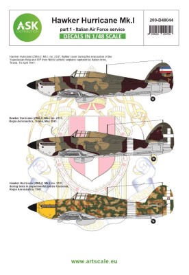 Art Scale 200-D48044 Hawker Hurricane Mk.I part 1 Italian / Jugoslavian AF 1/48