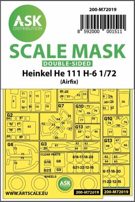 Art Scale 200-M72019 Heinkel He 111H-6 wheels and canopy frame paint masks (inside &amp; outside) 1/72