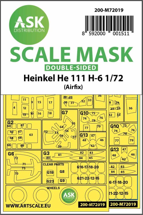 Art Scale 200-M72019 Heinkel He 111H-6 wheels and canopy frame paint masks (inside & outside) 1/72
