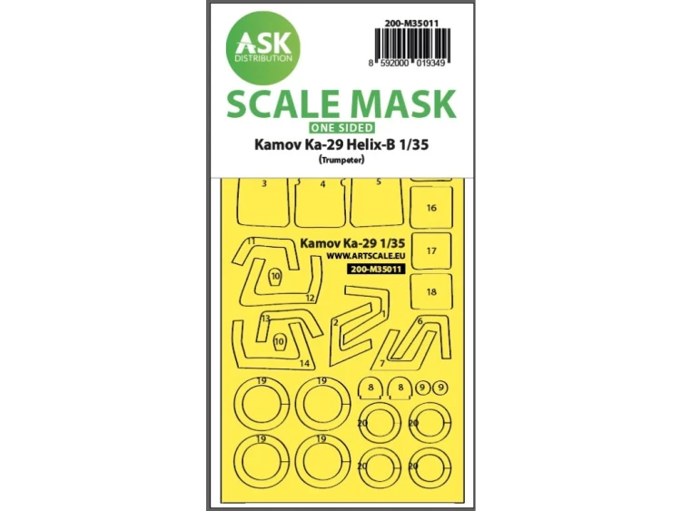 Art Scale 200-M35011 Kamov Ka-29 Helix-B wheels and canopy frame paint masks (outside only) 1/35