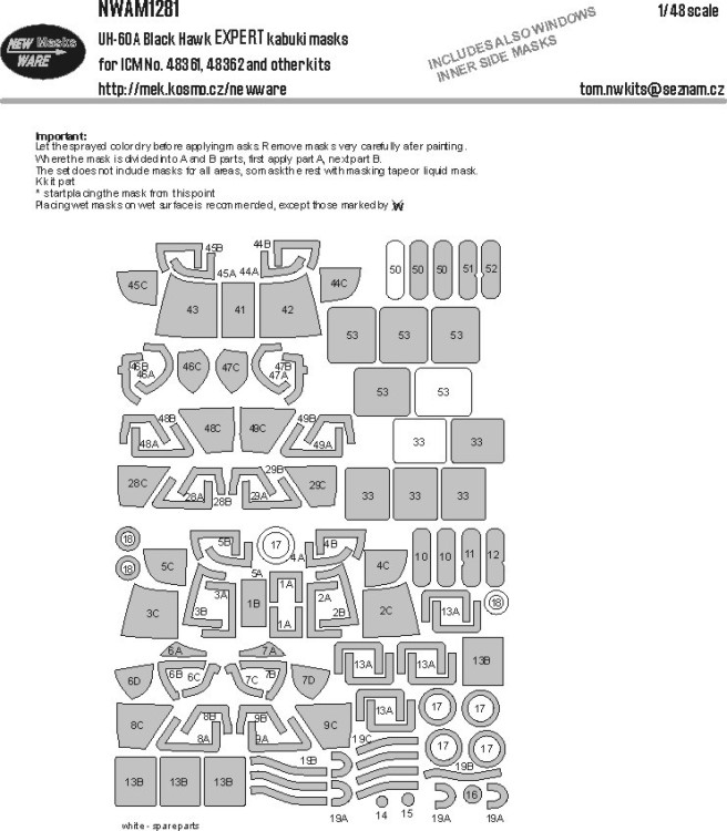 New Ware NWA-M1281 Mask UH-60A Blackhawk EXPERT (ICM 48361/2) 1/48