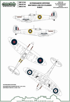 Model Maker Decals IM48701 Supermarine Spitfire roundels and fin flashes-EARLY 1/48