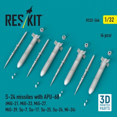 Reskit 32566 S-24 missiles with APU-68 (4 pcs.) 1/32