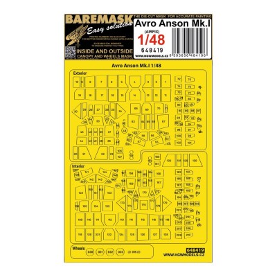 HGW 648419 Mask Avro Anson Mk.I (AIRFIX) 1/48