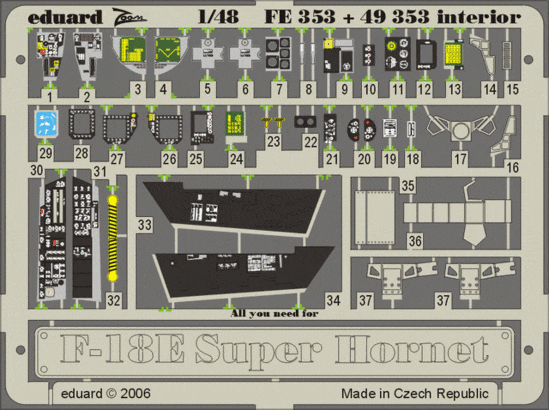 Eduard FE353 F-18E interior (HAS) 1/48 фототравление Zoom Цветное